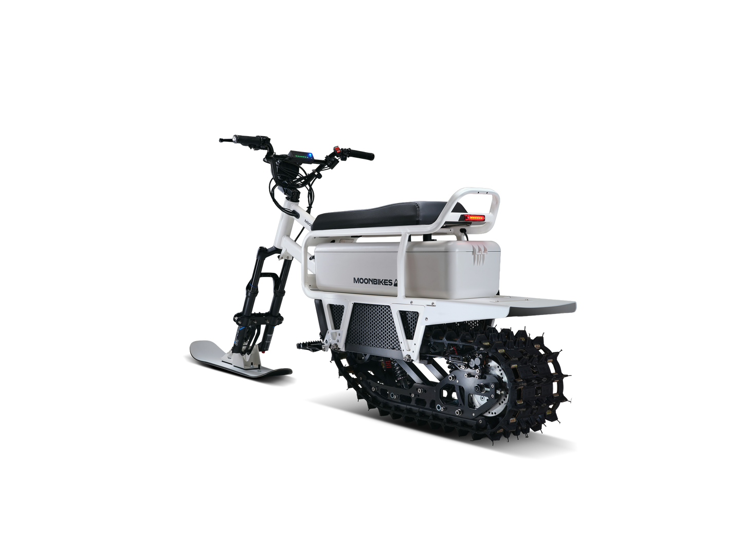 White electric bike with tracks on a white background