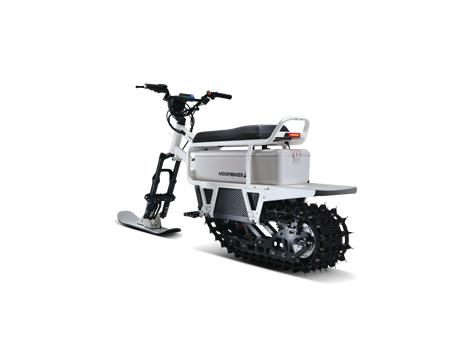 White electric bike with tracks on a white background