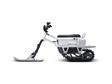 White snow bike with black accents on a white background