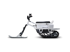 White snow bike with black accents on a white background