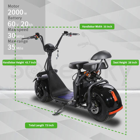 SoverSky X7 2000W Electric Fat Tire Citycoco Scooter – Up to 30 mph
