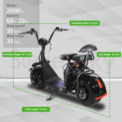 SoverSky X7 2000W Electric Fat Tire Citycoco Scooter – Up to 30 mph