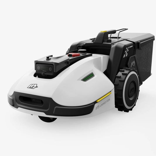 Robotic lawn mower on a white background