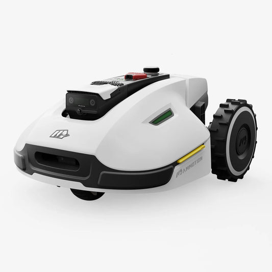 Robotic lawn mower on a white background