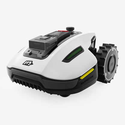 Robotic lawn mower on a white background