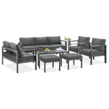 Gray outdoor furniture set with cushions on a white background