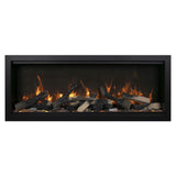 Rectangular fireplace insert with flames and logs on a white background