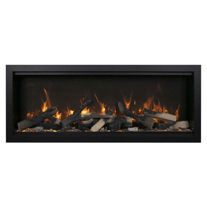 Rectangular fireplace insert with flames and logs on a white background