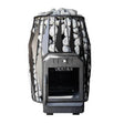 A black sauna stove with sauna stones on the exterior and a digital display, branded as 'COZY'