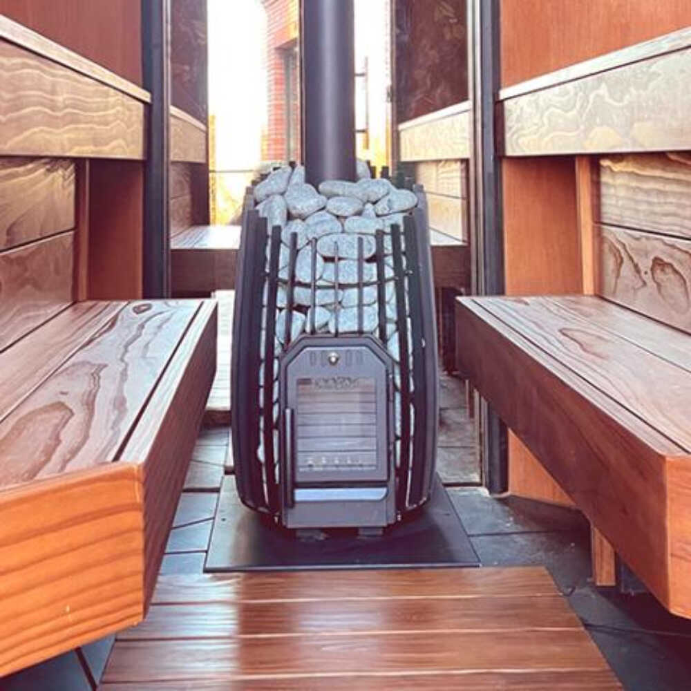 Cozy Heat SW Thru-Wall Wood Burning Sauna Stove with Sauna Stones [COZY SW-TW]