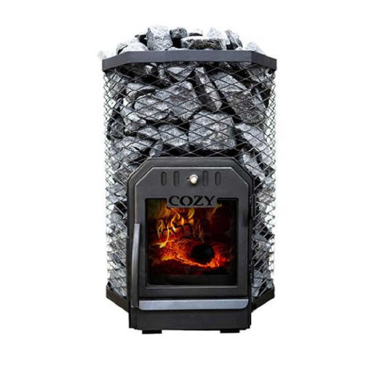Cozy Heat Wood‑Burning Floor Mount Sauna Stove with Chimney Kit & Sauna Stones – Stainless Steel, 12KW / 18KW