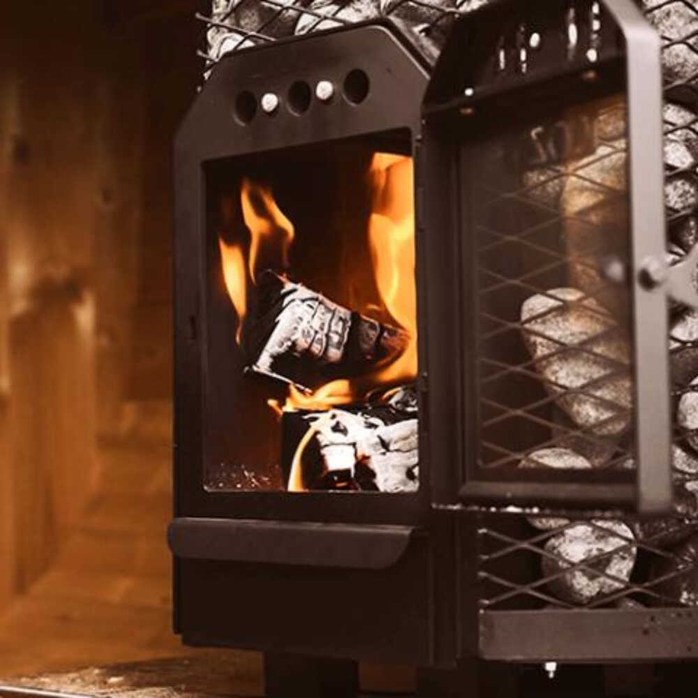 Cozy Heat Wood‑Burning Floor Mount Sauna Stove with Chimney Kit & Sauna Stones – Stainless Steel, 12KW / 18KW