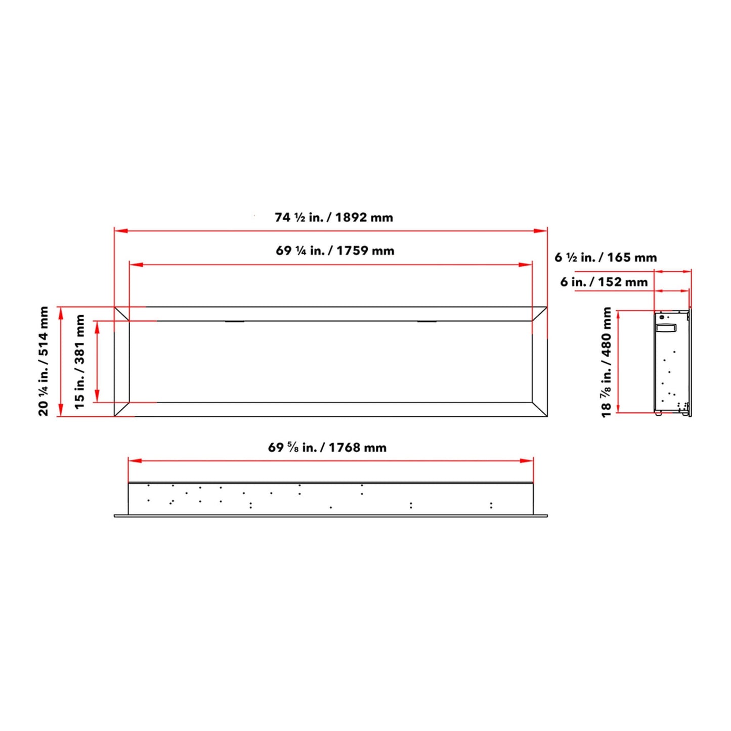 Dynasty Cascade 74" Smart Linear Electric Fireplace [DY-BTX74]