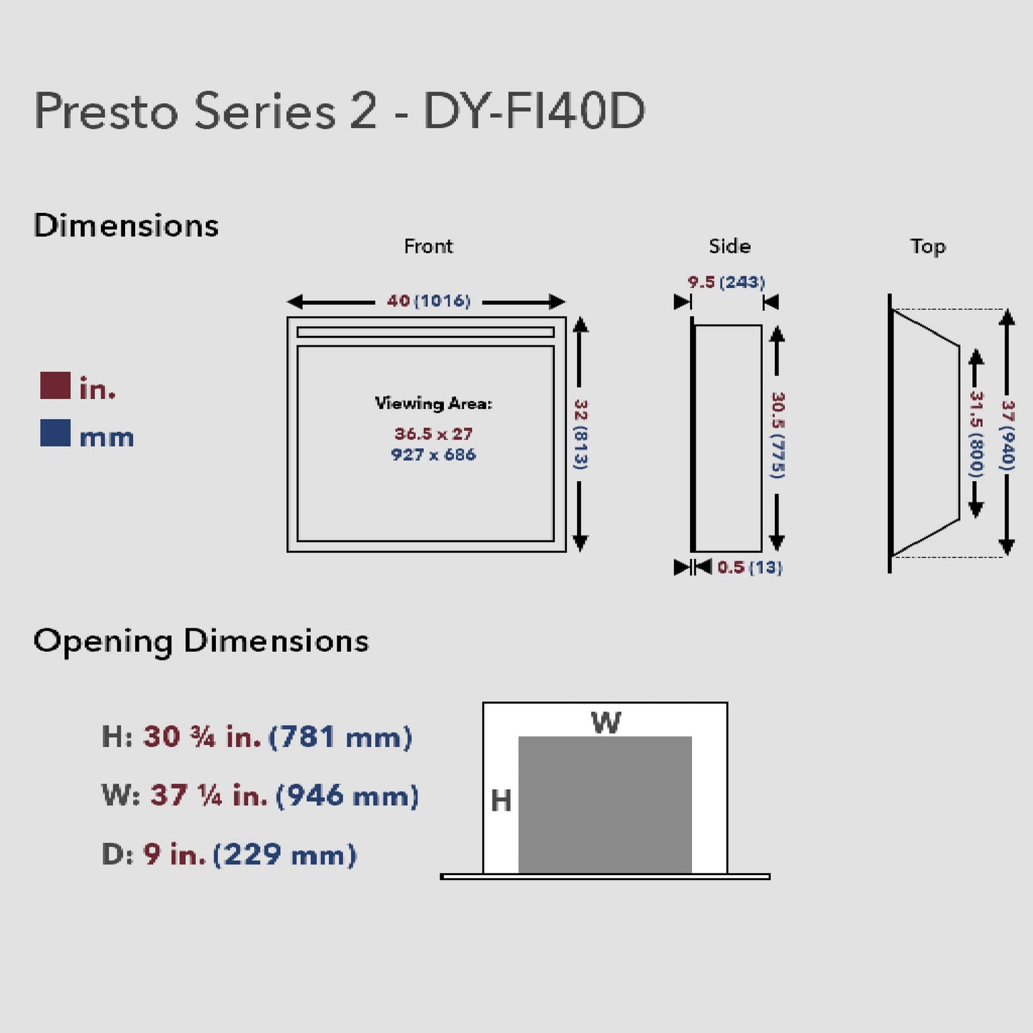 Dynasty Presto 40" Built-In Electric Firebox Insert With Adjustable Flame Settings [DY-FI40D]