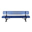 Blue metal bench with mesh design on a white background