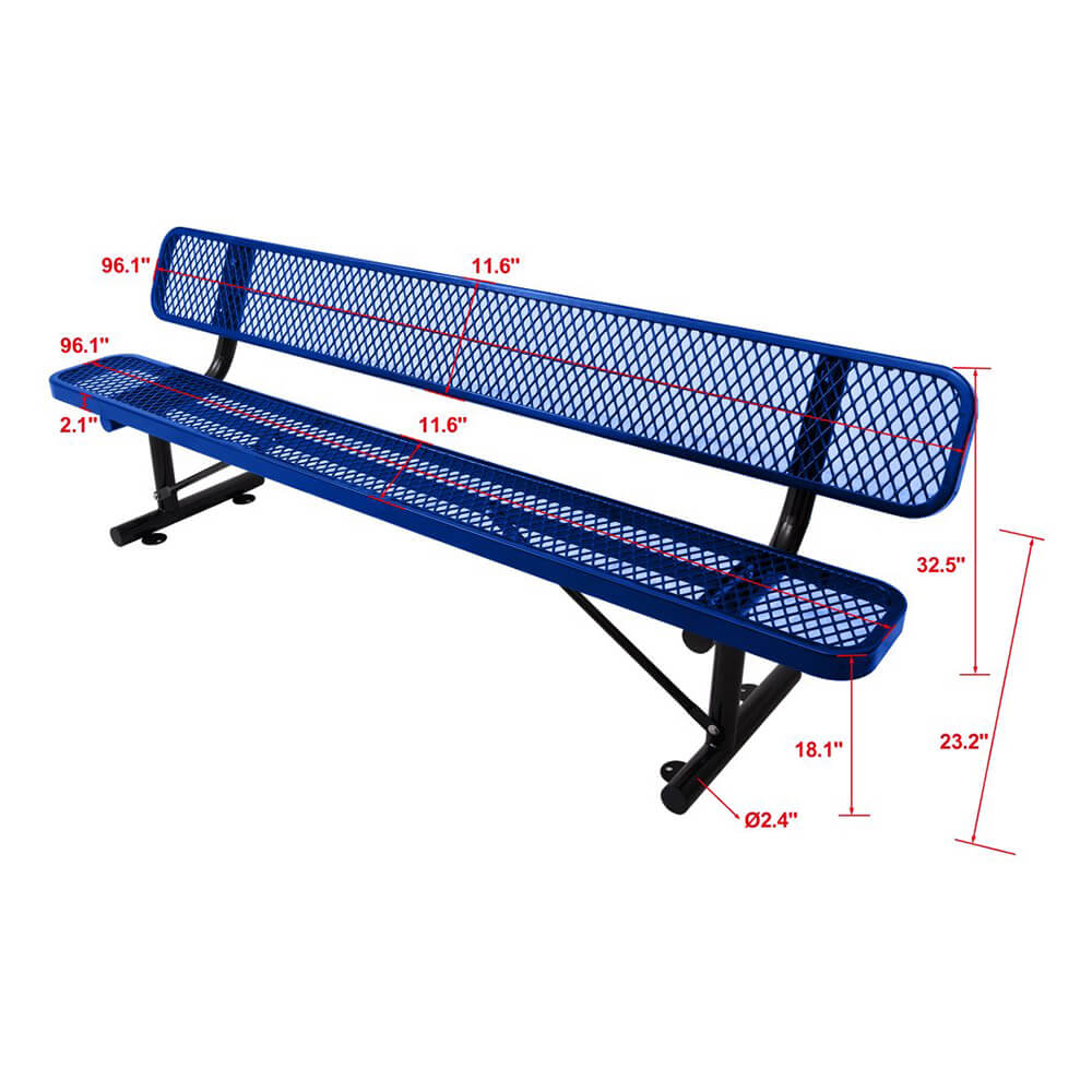 8‑Foot Heavy‑Duty Steel Bench with Backrest and Thermoplastic Coating: