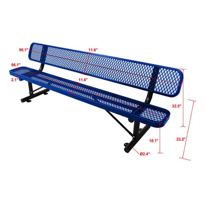 8‑Foot Heavy‑Duty Steel Bench with Backrest and Thermoplastic Coating: