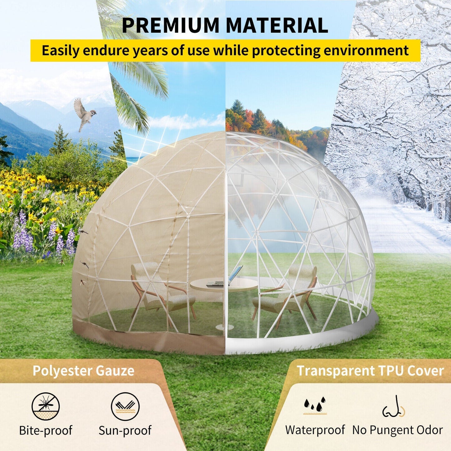 Extra Large 12FT Outdoor Igloo Garden Greenhouse Dome Tent – All‑Weather, UV‑Resistant, 10‑Person Capacity
