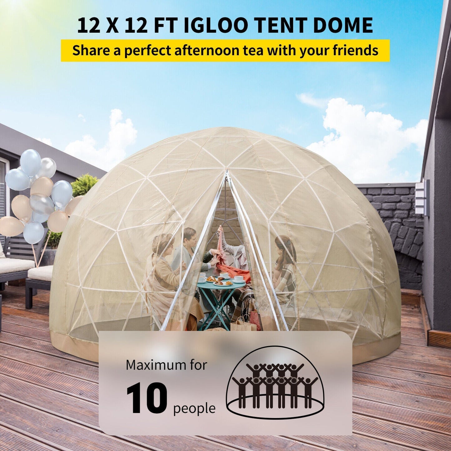 Extra Large 12FT Outdoor Igloo Garden Greenhouse Dome Tent – All‑Weather, UV‑Resistant, 10‑Person Capacity