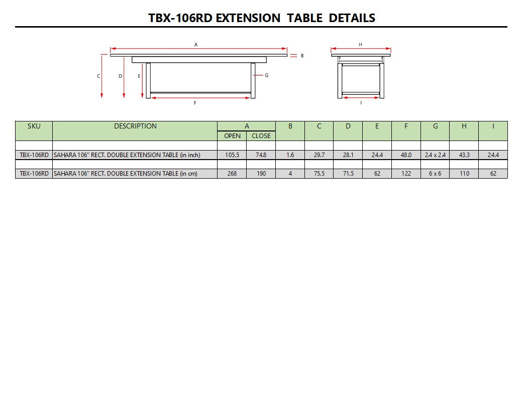 Anderson Teak Sahara 106″ Rectangular Double Extension Table [TBX-106RD]