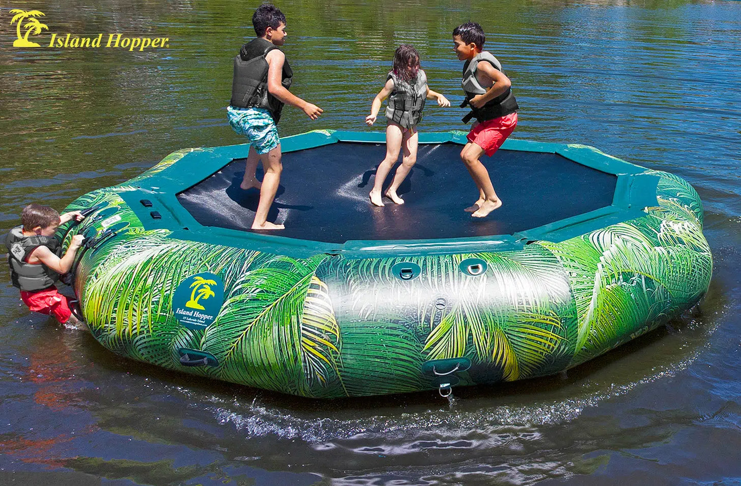Island Hopper 15' Lakeside Water Bouncer with Tropical Graphics