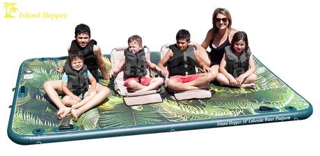 Island Hopper 10' Lakeside Tropical Graphic Series Inflatable Floating Dock & Bouncer Slide