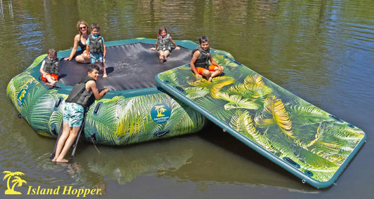 Island Hopper 15' Lakeside Water Bouncer Water Park with Platform/Slide
