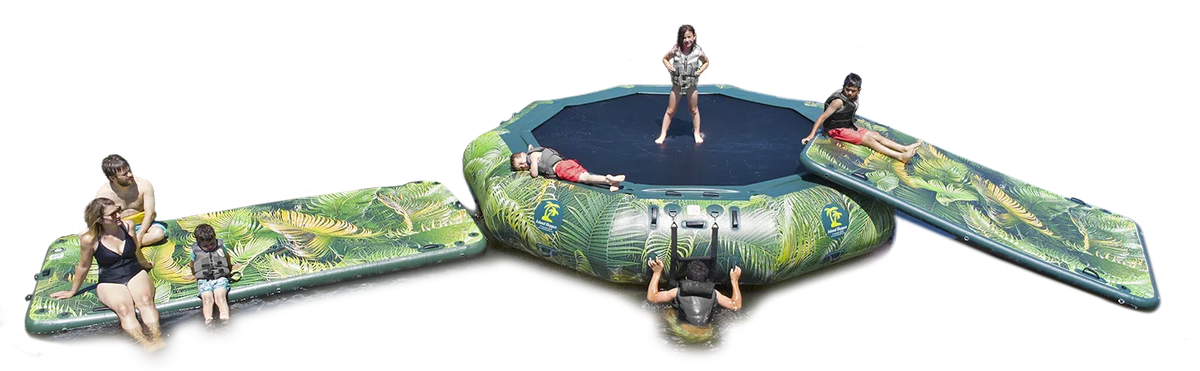 Island Hopper 15' Lakeside Water Bouncer Water Park with Platform/Slide