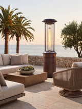 Lava Heat Italia Milano Cylindrical patio heater in an outdoor setting