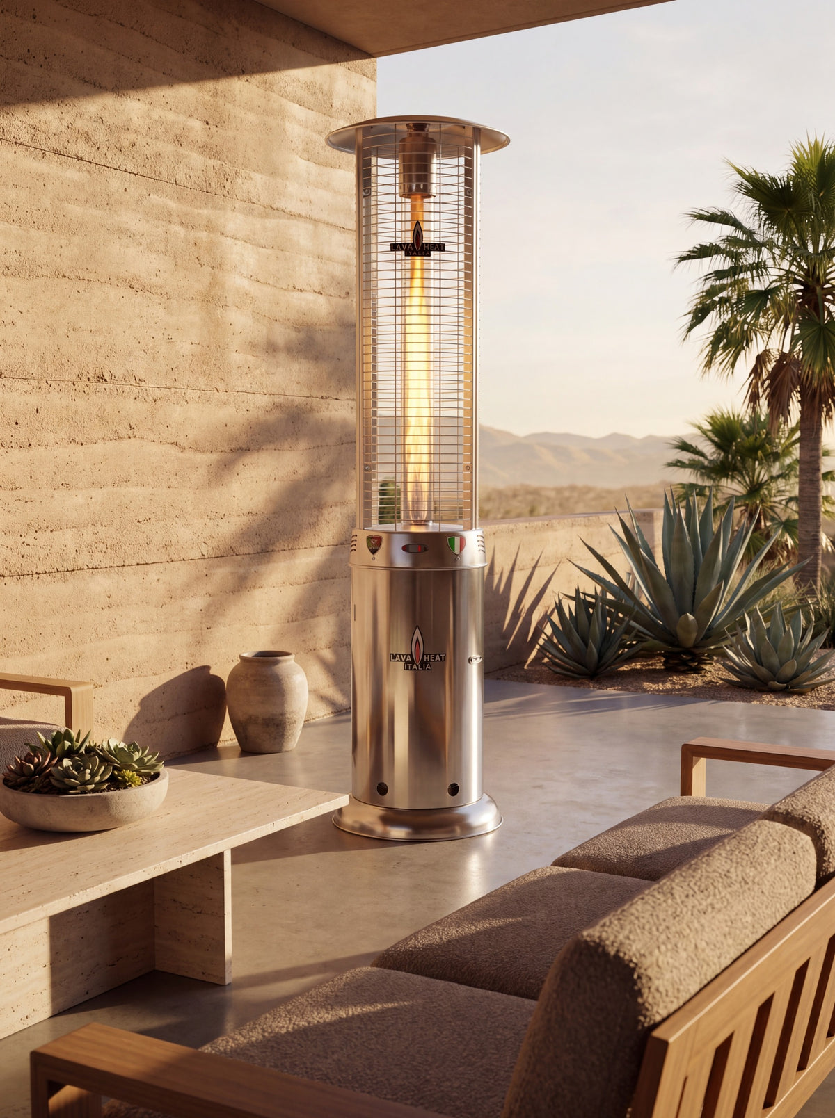 Lava Heat Italia Opus series patio heater in an outdoor setting