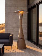 Lava Heat Italia Palermo Rattan patio heater in an outdoor setting