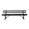 Black metal bench with mesh back on a white background