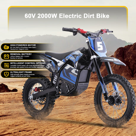 MotoTec 60V 2000W Pro Electric Dirt Bike Lithium HP115E – 40 MPH