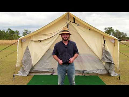 [14x16FT] White Duck Alpha Wall Tent With Heavy-Duty Frame & Bug Mesh Windows