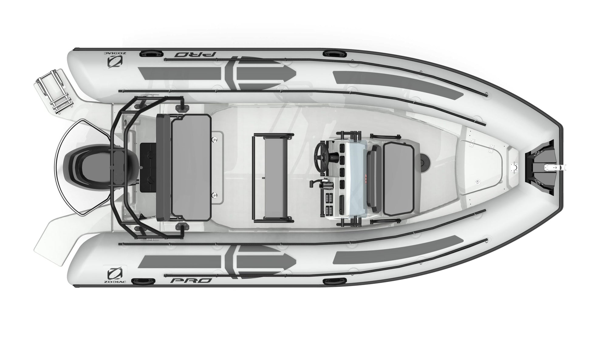 Spacious flat deck on Zodiac Pro 5.5 for custom seating layouts