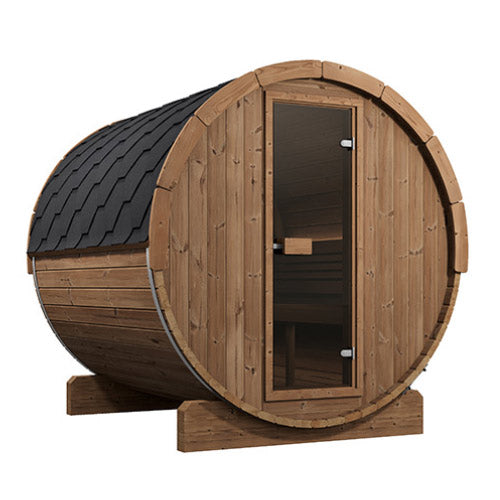 SaunaLife E8 outdoor sauna kit before applying optional black paint