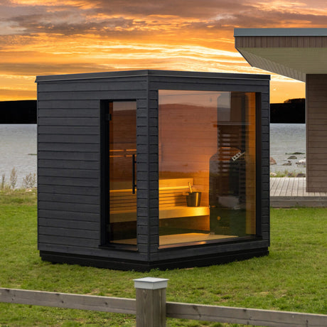 SaunaLife G6 fully assembled outdoor sauna with black exterior