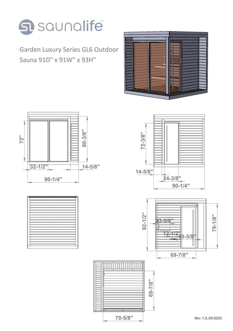 SaunaLife Model GL6 Outdoor Sauna Kit – Garden Luxury Series, Up to 6 Persons, Thermo-Spruce