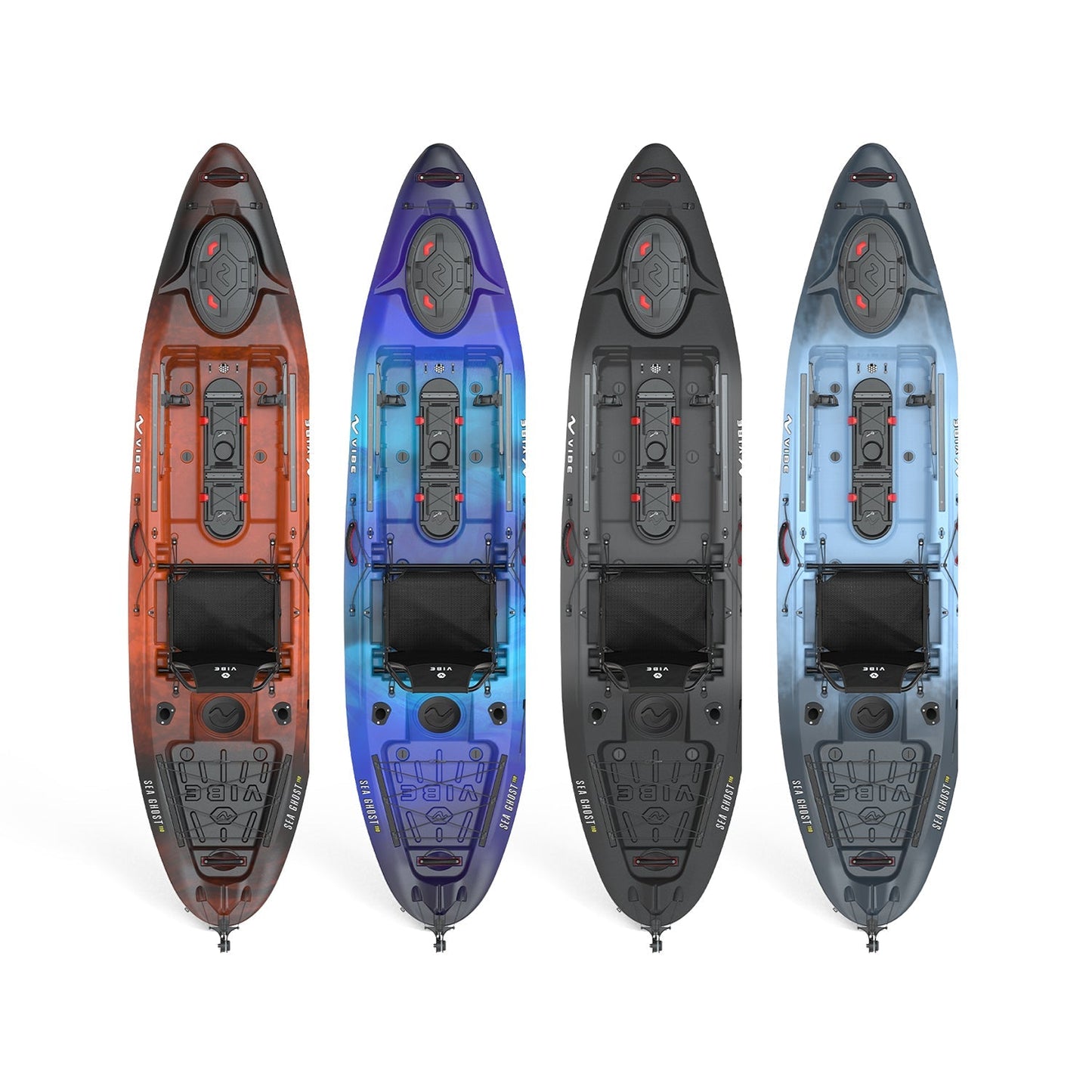 Vibe Hero Seat and storage hatches on the Sea Ghost 110 kayak

