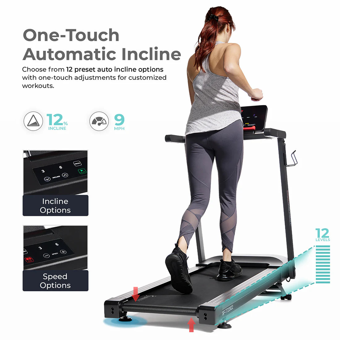 Sunny Health & Fitness Interactive Slim Auto Incline Treadmill with Bluetooth