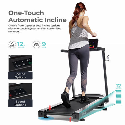 Sunny Health & Fitness Interactive Slim Auto Incline Treadmill with Bluetooth