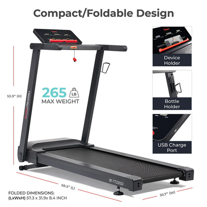 Sunny Health & Fitness Interactive Slim Auto Incline Treadmill with Bluetooth