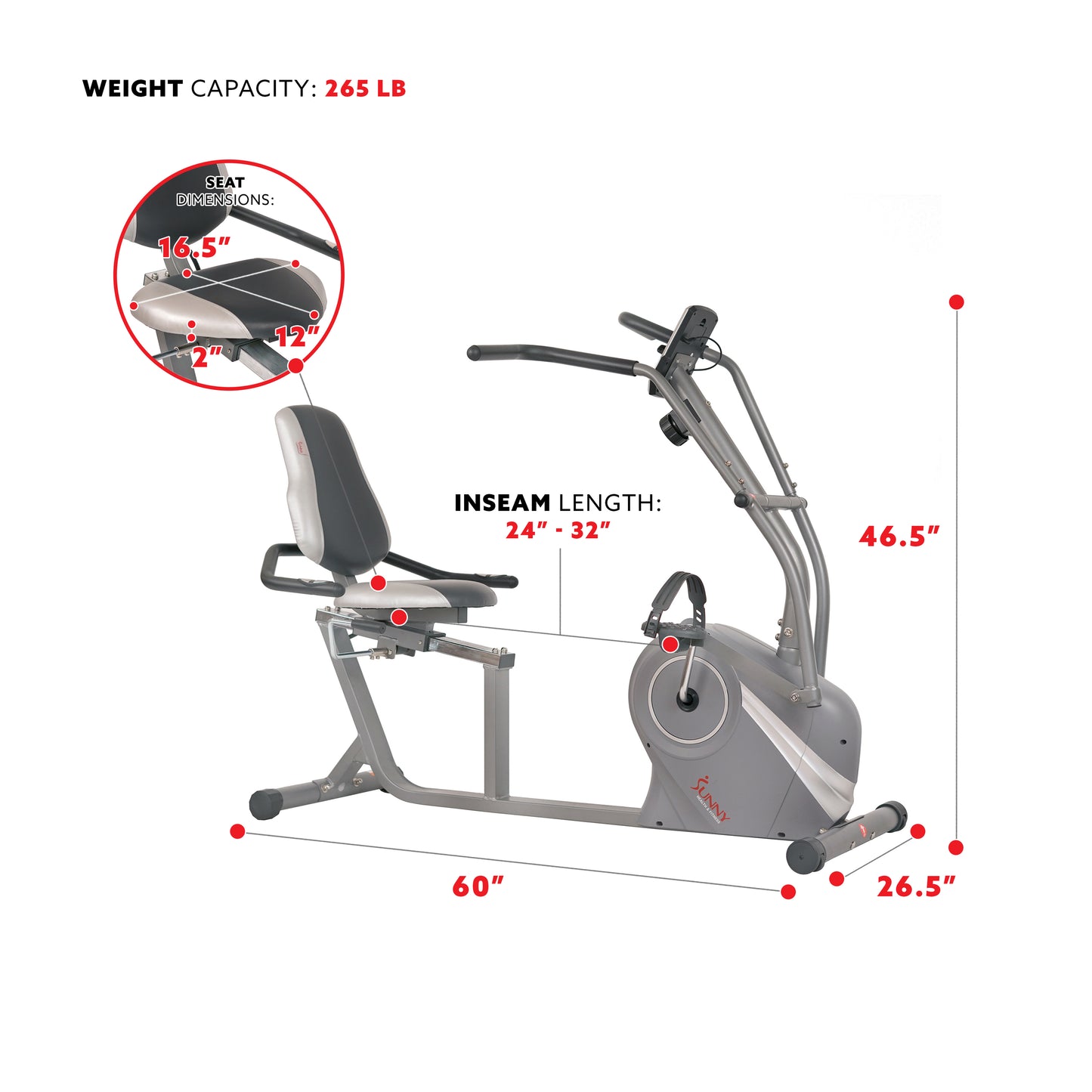 Sunny Health & Fitness Cross Trainer Magnetic Recumbent Bike with Arm Exercisers