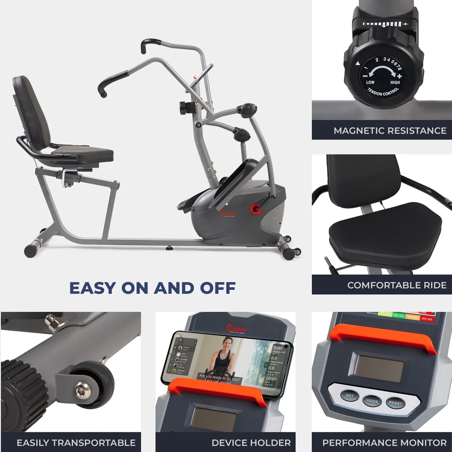 Sunny Health & Fitness Performance Interactive Series Recumbent Elliptical