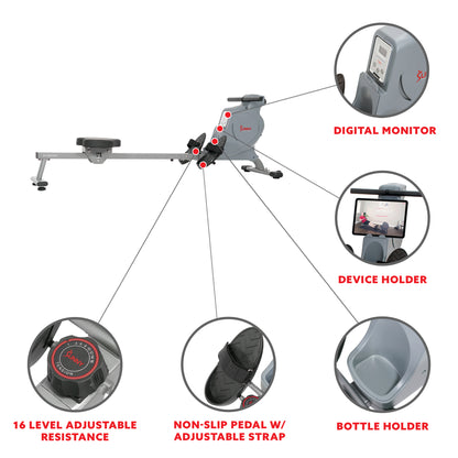 Sunny Health & Fitness Space Efficient Convenient Magnetic Rowing Machine