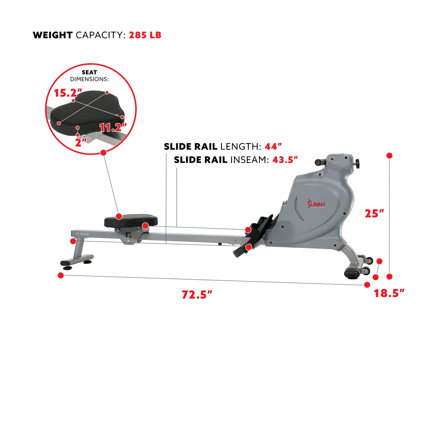 Sunny Health & Fitness Space Efficient Convenient Magnetic Rowing Machine