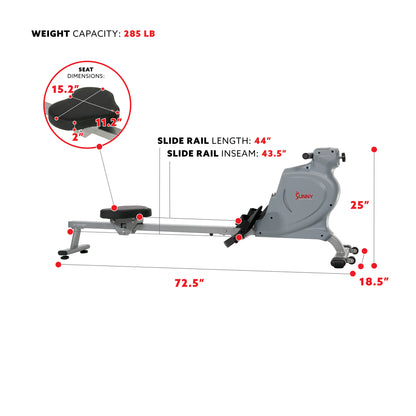 Sunny Health & Fitness Space Efficient Convenient Magnetic Rowing Machine