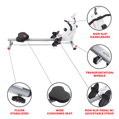 Sunny Health & Fitness SMART Compact Foldable Magnetic Rowing Machine with Bluetooth Connectivity