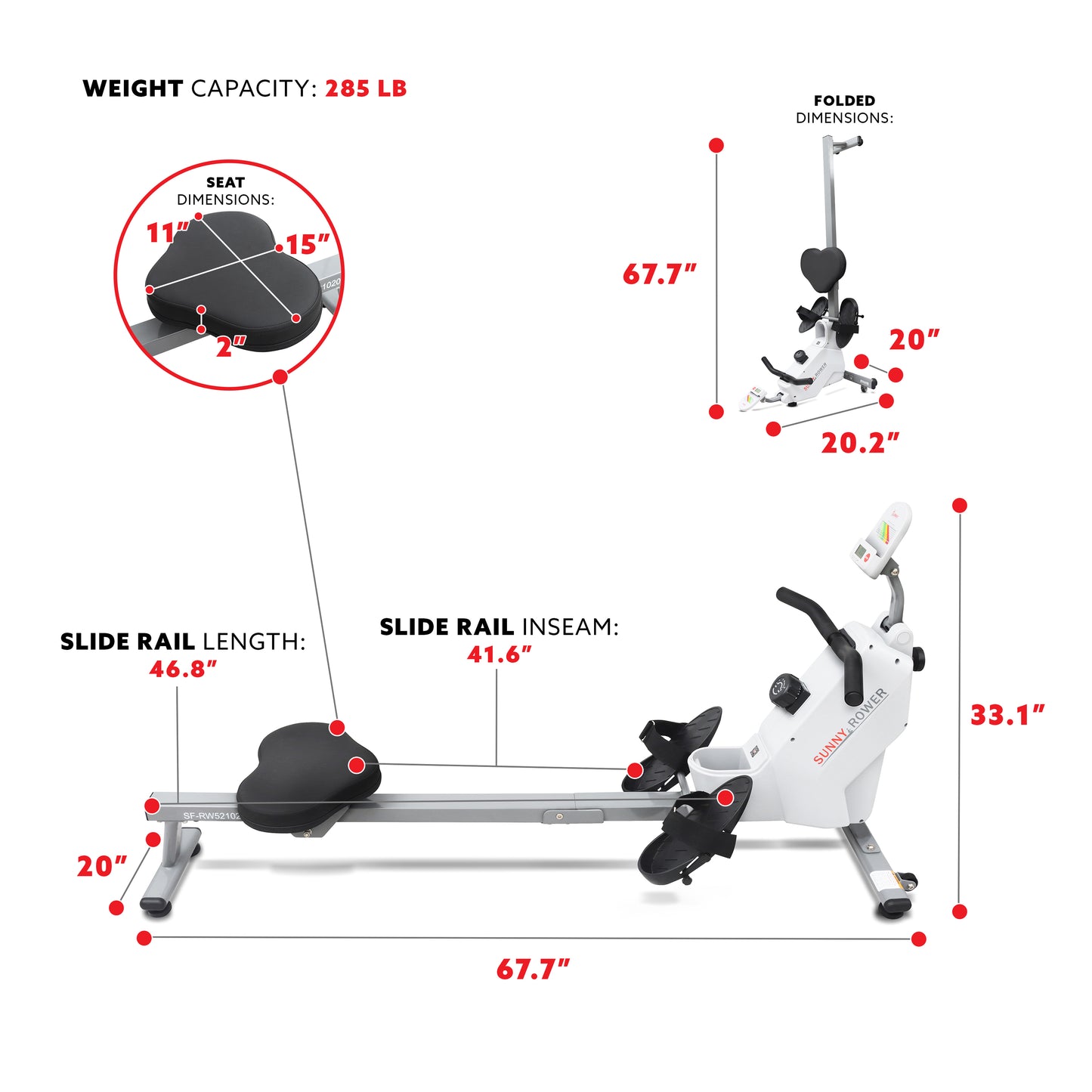 Sunny Health & Fitness SMART Compact Foldable Magnetic Rowing Machine with Bluetooth Connectivity