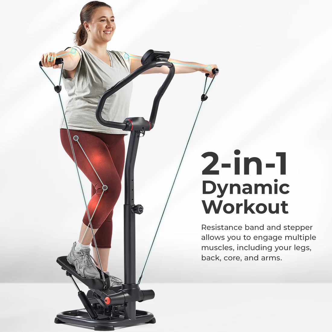 Sunny Health & Fitness Power Stepper with Resistance Bands and Handlebar